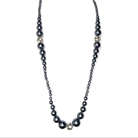 Jewelry Long Gray Pearl And Clear Crystal Ball Beaded Infinity